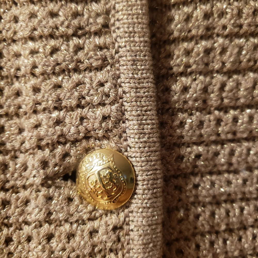 Talbots Tan Crochet Knit Cardigan with Gold Buttons - Picture 3 of 5